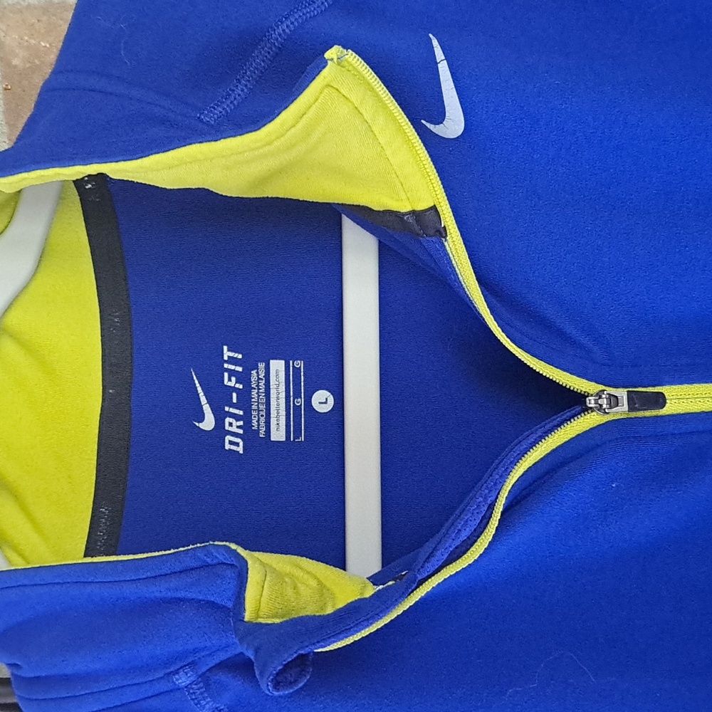 Nike, Blue and Yellow, 1/4 Zip, Dri-Fit Porformance, Long Sleeve, Size L,Shirt - Picture 2 of 8